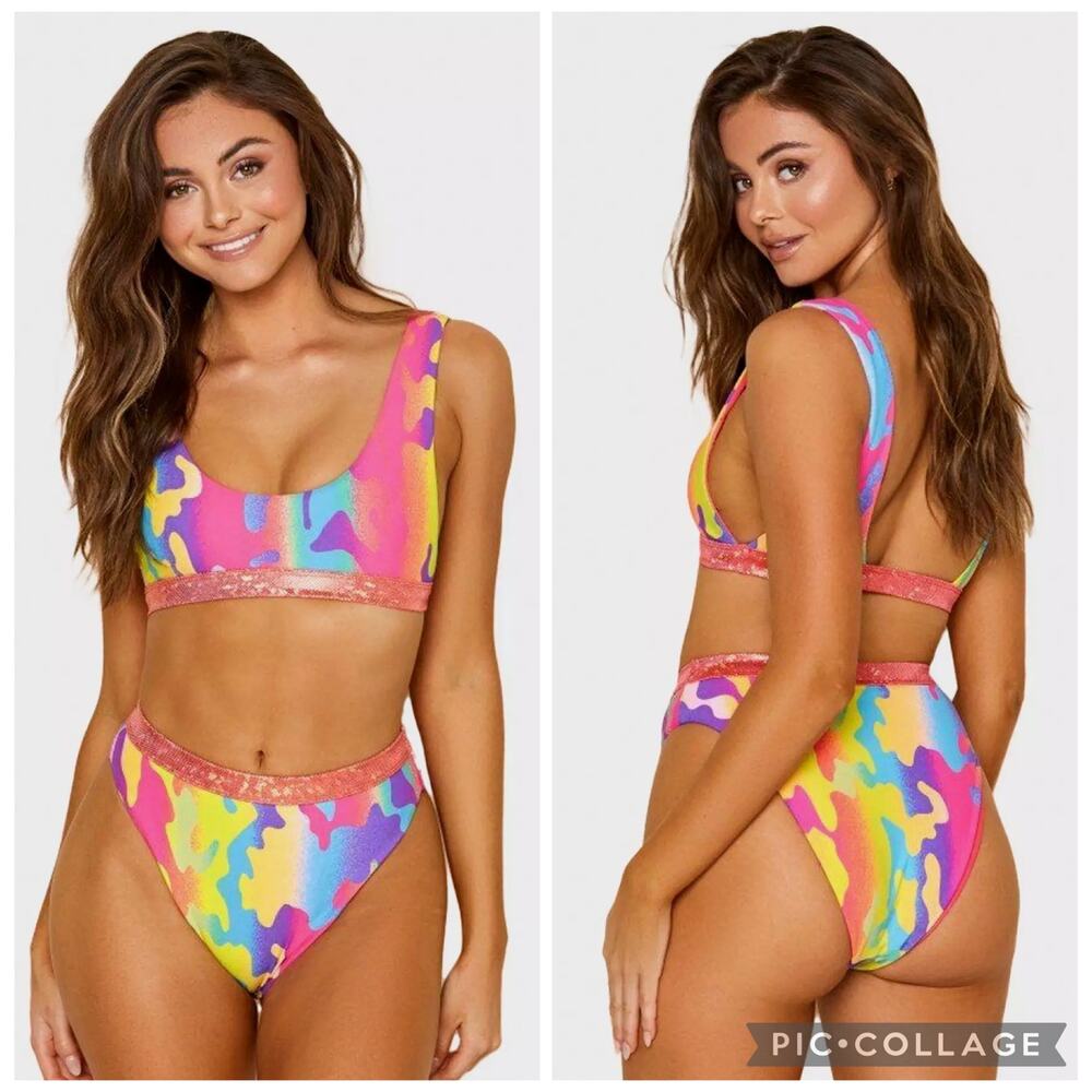 Dippin Daisys Ultra Swim Electric Camo Bikini Swimsuit Size Small